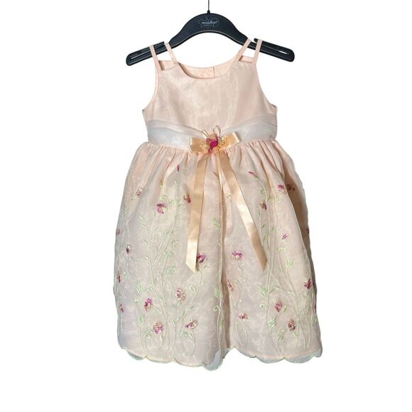 Bonnie Jean Flower Girl Dress Size 2T Peach Floral Organza Embroidered Toddler - Picture 2 of 12